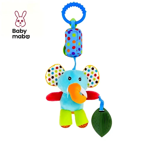 Baby Mabo 3-in-1 Hanging Elephant Toy for Babies – Soft Plush Rattle, Crinkle Paper & Silicone Teeth