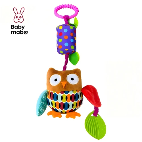 Baby Mabo Owl Hanging Toy – Rattle, Crinkle Paper & Leaf Teether